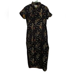 Yi Fang Dress Womens Large Black Dragon Phoenix Chinese Traditional Short Sleeve